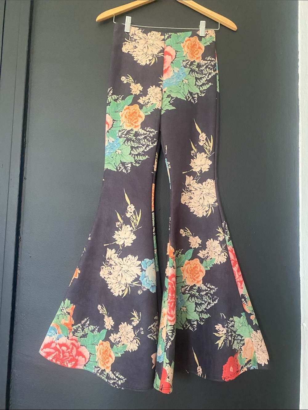 BUCKETLIST Black Floral Whimsigoth Boho High-Rise Flare Pants
